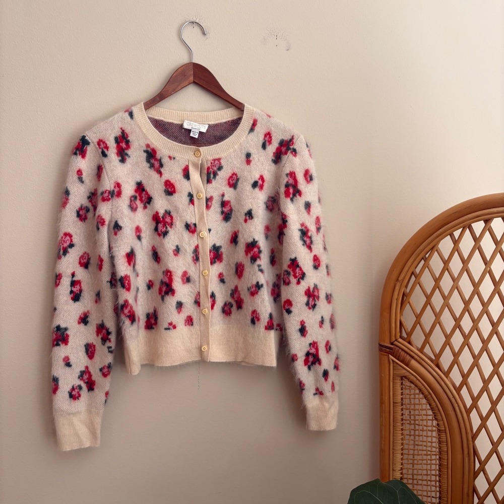 Modern Womens Authentic J. Crew Crewcuts Fuzzy Floral Cashmere Cardigan Sweater